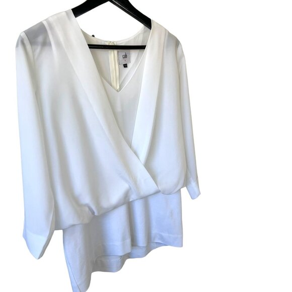 CAbi White Indulge Long Sleeve Surplice Layered Top Small - Picture 2 of 9